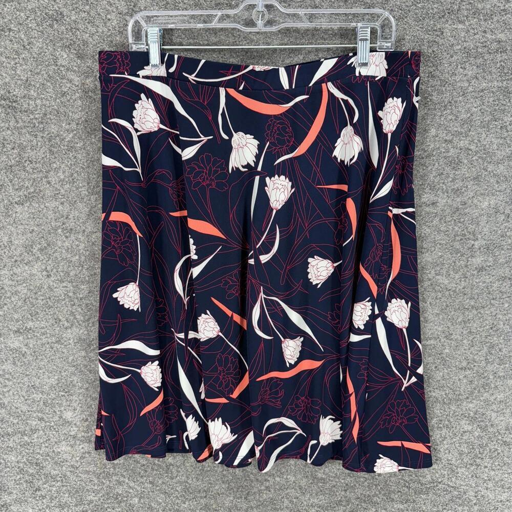 Kaileigh Skirt Women 2XL Blue Floral A-Line Midi Mid Rise Pull On Casual Stretch